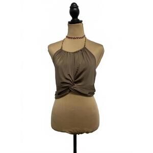 Y2k Brown Halter Neck Twist Front Crop Top